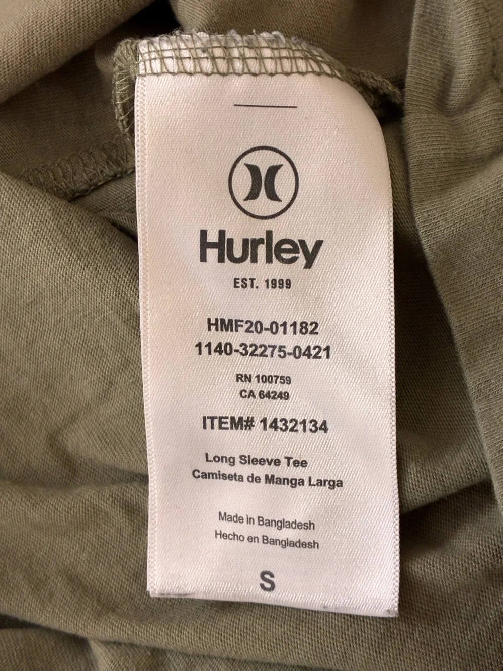 Hurley | Green and gray crew neck cotton blend long sleeve raglan t-shirt small